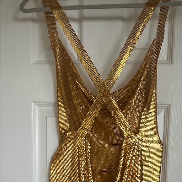 Gold Asymmetrical Slit Cocktail Dress - Picture 6 of 7